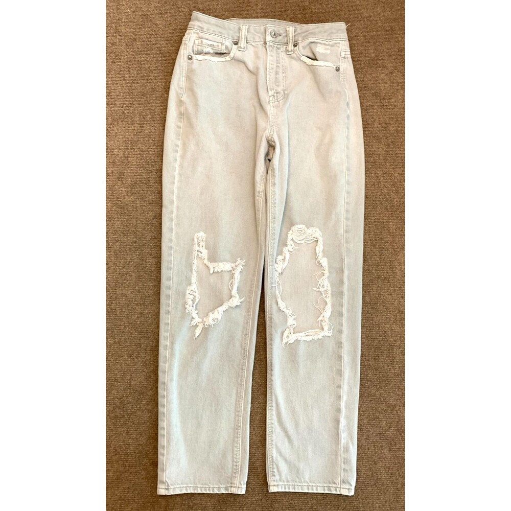 American Eagle Jeans Womens 4 High Rise Mom Straight Distressed Green Y2K Denim